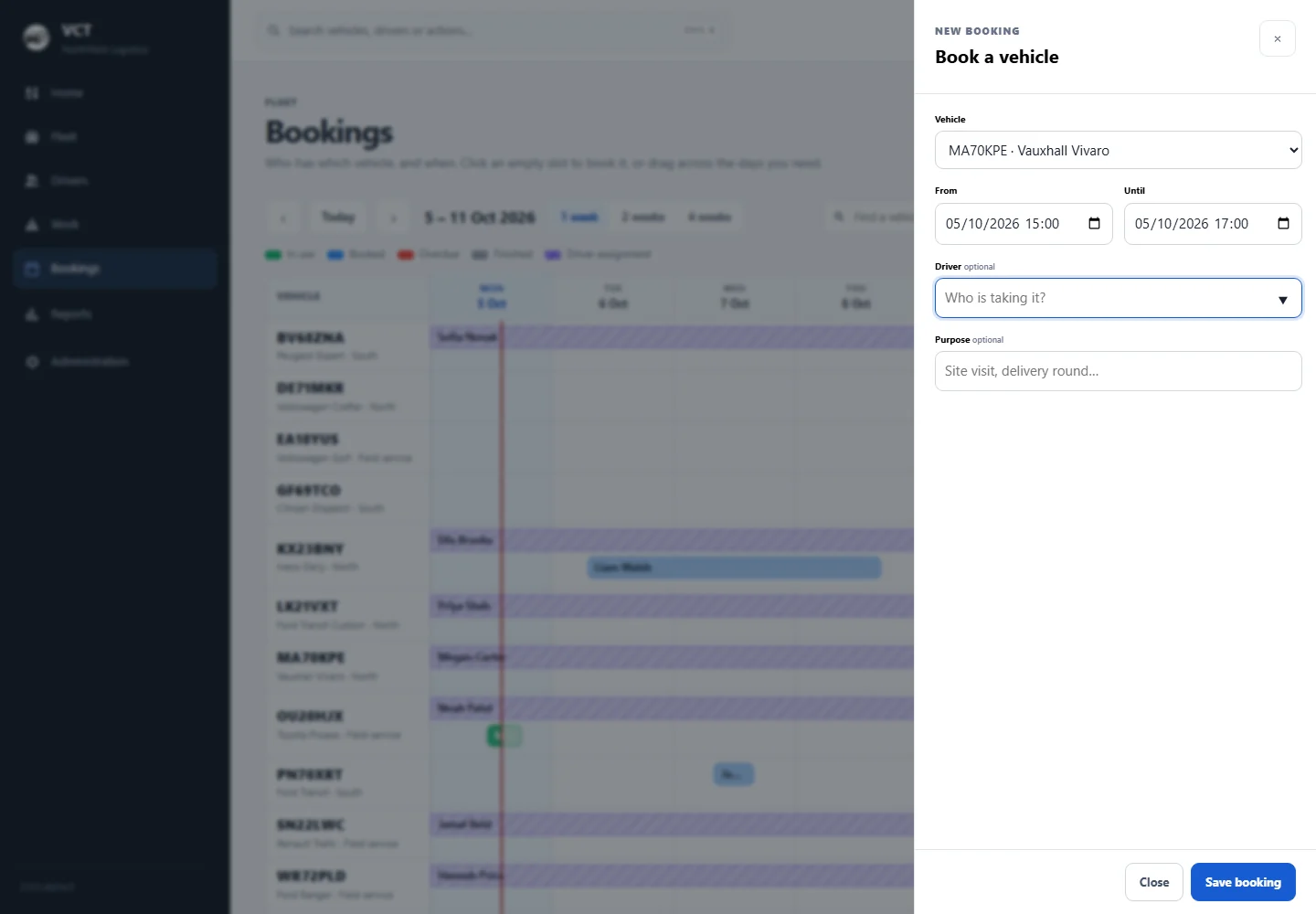 The new booking panel.
